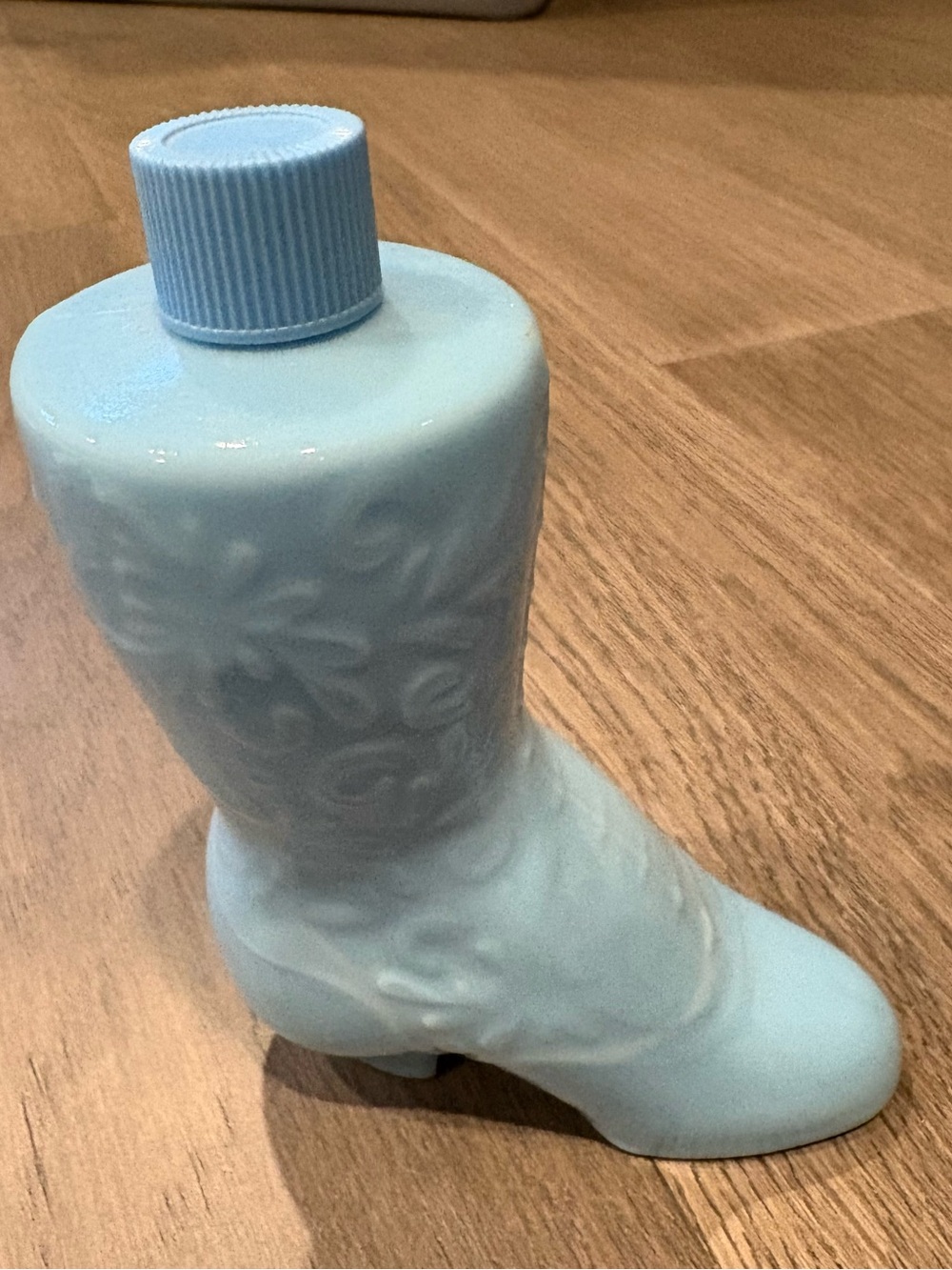 Avon Light Blue Embossed Ceramic Boot bottle